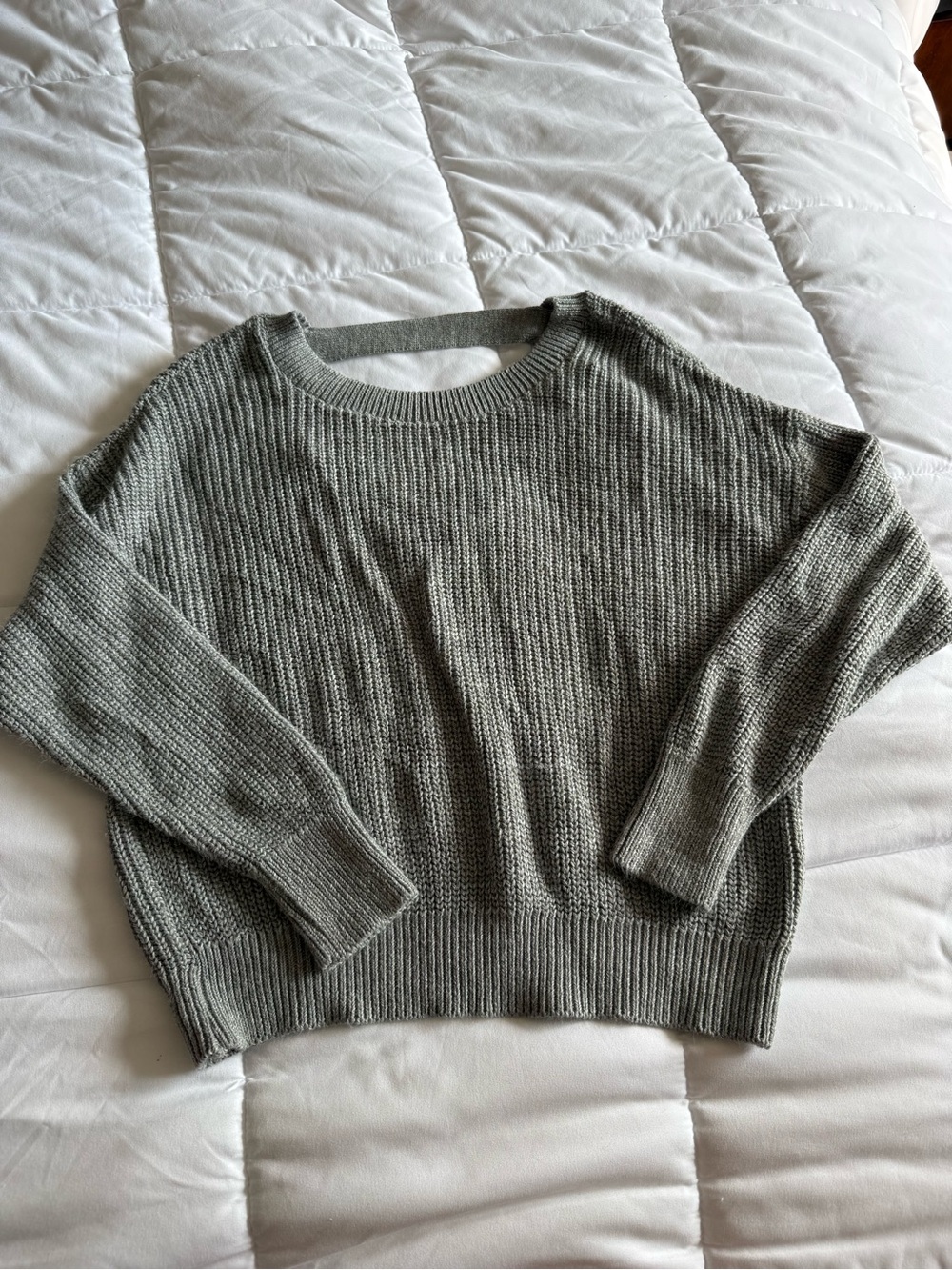 Express Women's Ribbed Crewneck Sweater in Heather Gray